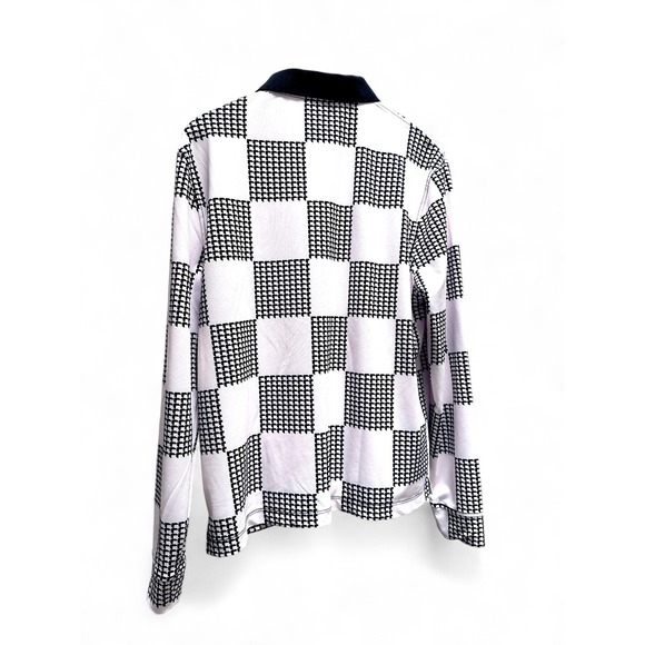 Devereux Golf Shirt Men's Small Skull Logo Long Sleeve Polo Black White Check - Picture 15 of 15